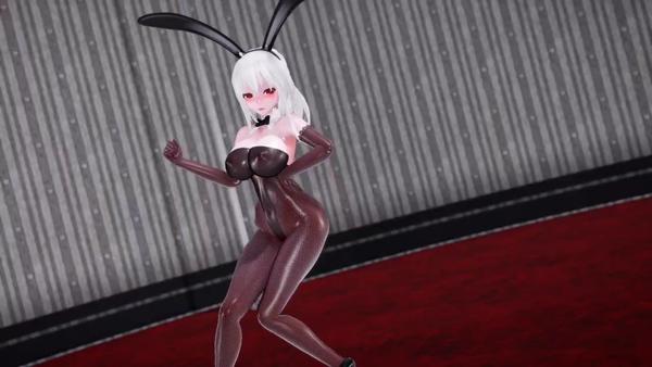 MMD白毛网袜兔女郎黑丝巨乳狂扭骚臀，被操到高潮淫叫止不住！